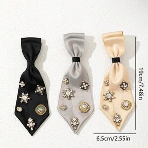 Elegant Brooch, Tie Necklace with embellishments in Beige, Black and Grey NWT